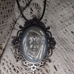 Gothic Lady Cameo In Silver Tone Metal Frame 16-18 Adjustable Cord Necklace